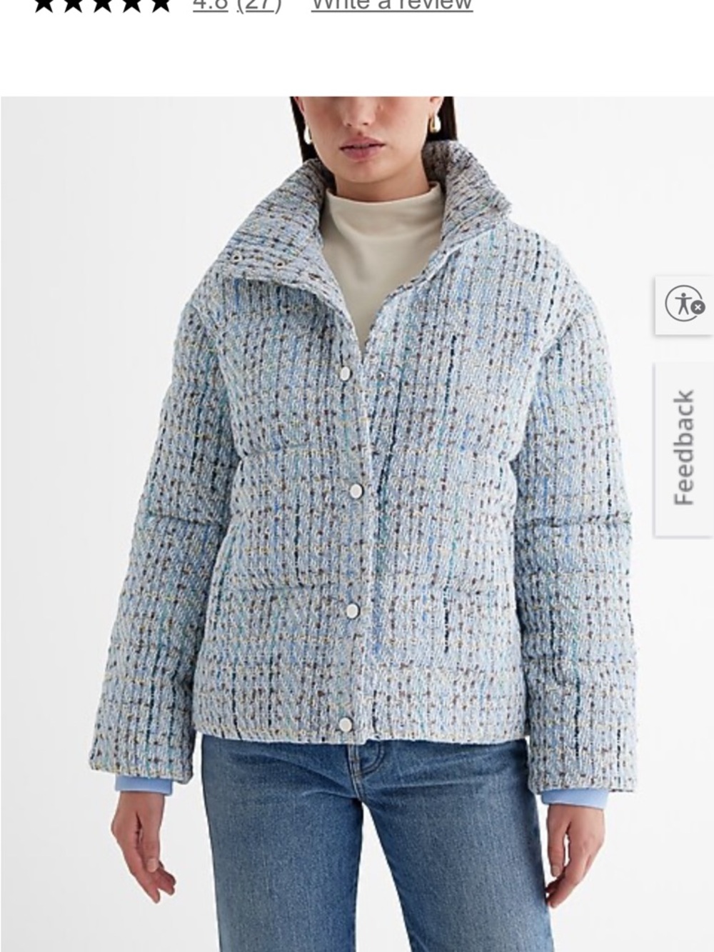 Express Light Blue Tweed Puffer Coat Sz: L